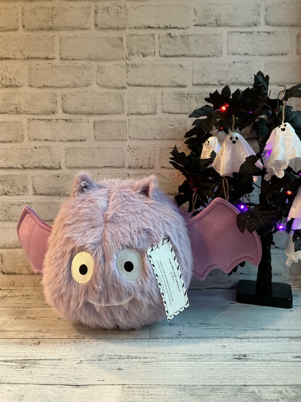 CUPCAKES & CASHMERE 10x10 whimsy bat furball shaped pillow